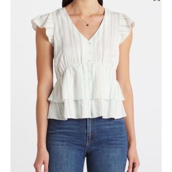 NEW Flag & Anthem Regan Flutter Sleeve Tiered Blouse sz L Boho peplum Cottagecor - Picture 1 of 10